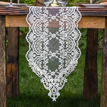 ARTABLE Rectangle Table Runner Lace Macrame Embroidered Table Runners with Exquisite Vintage Shabby Chic for Holiday Wedding Long Dinner Tables White 12 x 48 Inch