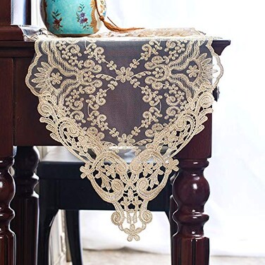 ARTABLE Rectangle Table Runner Lace Macrame Embroidered Table Runners with Exquisite Vintage Shabby Chic for Holiday Wedding Long Dinner Tables Light Gold 12 x 48 Inch