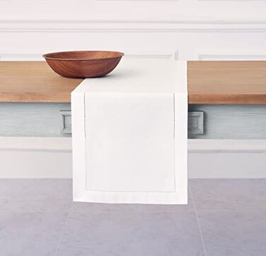 Solino Home White Table Runner 156 Inches Long Cotton Linen Hemstitch Extra Long Table Runner 14 x 156 Inch for Summer 4th of July