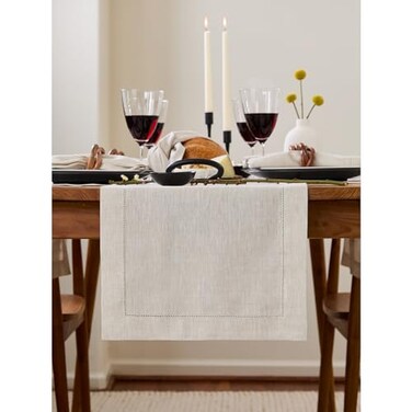 Solino Home Linen Table Runner 108 Inches Long Classic Hemstitch 100 Pure Linen Light Natural Dining Table Runner 14 x 108 Inch for Summer