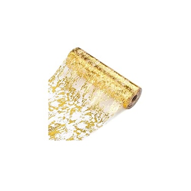 Sunlunckystar Gold Table Runner 11 Inch x 100 Feet Inches Glitter Metallic Mesh Gold Runner Roll Table Decorations for Wedding Baby Shower Birthday Christmas