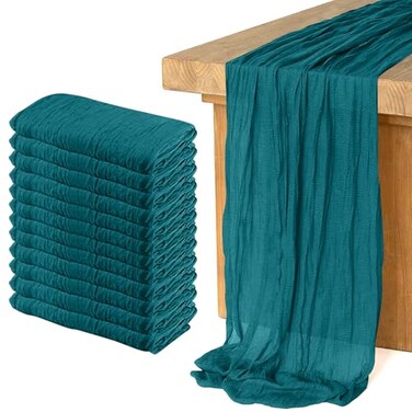 KEEPSHOWING 12 Pack Cheesecloth Table Runner Runner Gauze Boho Wedding Decor Romantic Table Runner for Wedding Birthday Party35 x 118Peacock Blue