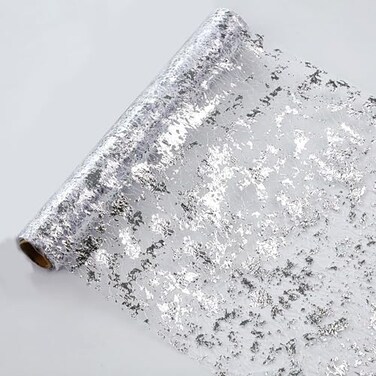 Snowkingdom Silver Table Runner Sequin Glitter Foil Metallic Runner 11 Inch x 100 Feet Silver Mesh Table Decorations Centrepiece for Wedding Birthday Party Christmas
