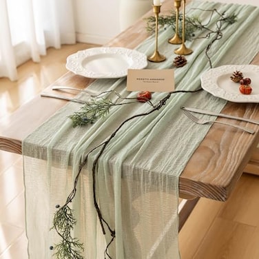 Keketoarrange 6pcs Sage Green Spring Easter Cheesecloth Table Runner 120 Inch 10 FT Rustic Boho Cheese Cloth Runner for Wedding Baby Shower Bridal Shower Sheer Gauze Centerpiece Home Decorations