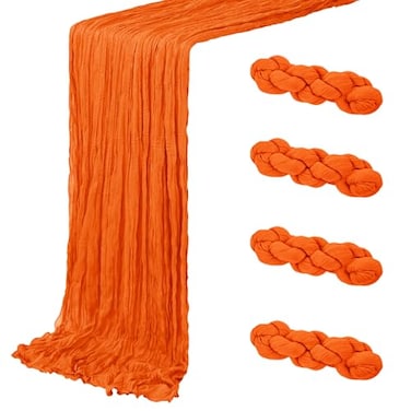 ACSUIT 4 Pack Orange Cheesecloth Table Runner 20 x 120 inch Gauze Table Runners 10 FT LongSemi Sheer Cheese Cloth Fabric Table Runner Bulk for WeddingPartyBaby ShowerBridal Shower Decoration