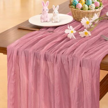 Socomi Mauve Cheesecloth Table Runner Boho Rustic Summer Gauze 120 inch 10FT Cheese Cloth Sheer Runner for Wedding Party Baby Shower Birthday Home Decor Holiday Decorations