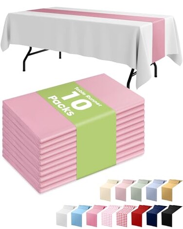 Pureegg Light Pink Plastic Table Runners 10 Pack 14 x 108 Water Resistant Disposable Centerpiece Decorations for Table Cloth Wedding Birthday Holiday Baby Shower Party Home Decor