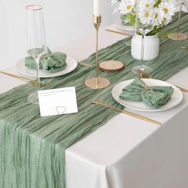 Infinity Infinity Sage Green 1 x Table Runner and 6 x Napkins Set Table Decor Cheesecloth Rustic Wedding Birthday Party All Events and Parties