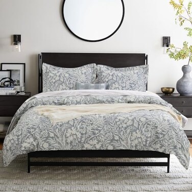 DAUAOTO King Size Duvet Cover Set 104X90 Cover 2 Pillow Shams Cotton Bedding Sets Bluish Gray Botanic Pattern