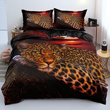 Holiyjog Cheetah Print Bedding Leopard Quilt Cover Sets Brown Linens Bed Pillow Shams Queen Size Animal Home Textile Queen 002