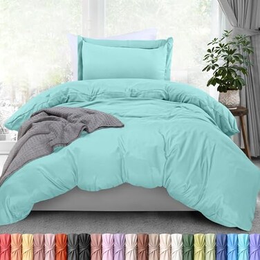 Utopia Bedding Duvet Cover Twin Size 2 Piece with Zipper Closure 1 Comforter Cover 68X90 Inches 1 Pillow Sham 20X26 Inches Spa Blue Comforter Not Included