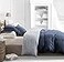 SLEEPBELLA Duvet Cover Queen Size 600 Thread Count Cotton Navy Grey Printed with Luxurious Blue Leaves Pattern Reversible Botanical Comforter Cover Sets Bedding Set 3Pcs Queen NavyBlue Leaves