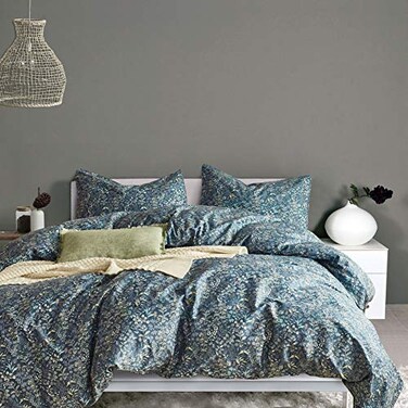 mixinni Blue Floral Duvet Cover King Size Cotton Flowers Pattern King Bedding Set Garden Style Comforter Cover Set with Zipper ClosureLuxury Quality Soft Durable Easy Care 3pcs King Size