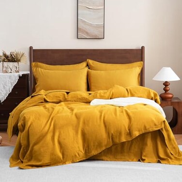 S VICTORY SYMBOL 100 Organic Linen Duvet Cover Set 3 PiecesStone Washed French Flax Bedding Set1 Comforter Cover and 2 PillowcaseYellowQueen SoftBreathable