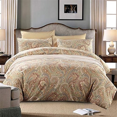 Brandream Paisley Bedding Twin Size Duvet Cover Set Luxury Elegant Home Collection 800ThreadCount 3Piece Gold Boho Print Dorm Bedding 100 Cosy Durable Egyptian Cotton