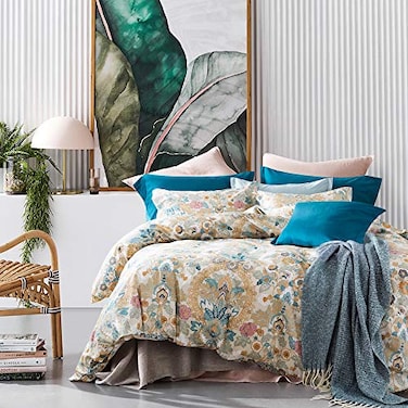 Eikei Home Damask Medallion Luxury Duvet Quilt Cover Boho Paisley Print Bedding Set 400 Thread Count Egyptian Cotton Sateen Vibrant Bohemian Pattern Majorca Queen