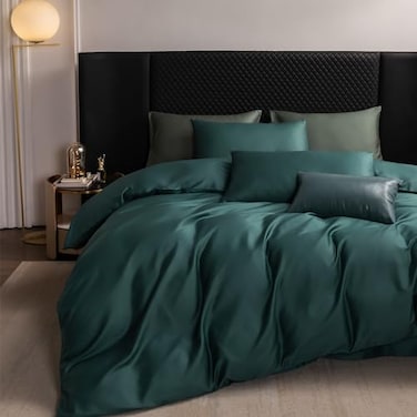 MooMee Duvet Cover Set 100 Extra Long Staple Cotton 600 Thread Count Sateen Smooth Luxury Breathable Hotel Quality Cooling Bedding for All Season 3 Pieces Forest Green Queen 90x90