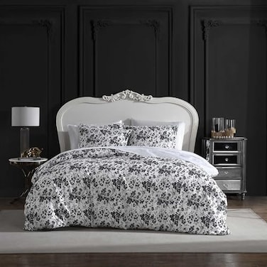 Betsey Johnson Queen Duvet Cover Soft Bedding Set with Matching Shams Ideal Bed Essentials Betseys Toile Black Queen