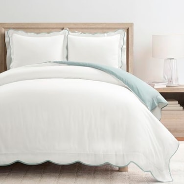 Lush Decor Coastal Chic Scalloped Edge Cotton Duvet Cover Set 3 Piece Set FullQueen Blue White Queen Bedding Set White Duvet Cover Queen Coastal Decor