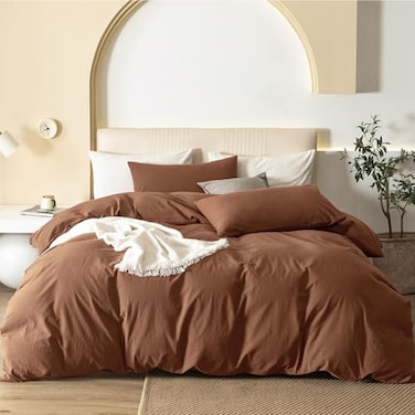 JIYUAN King Size Duvet Cover Set 3Piece 100 Washed Cotton LinenLike Soft Breathable with Zipper Closure Includes 104x90 Inch Cover 2 Pillowcases Solid Dark Orange