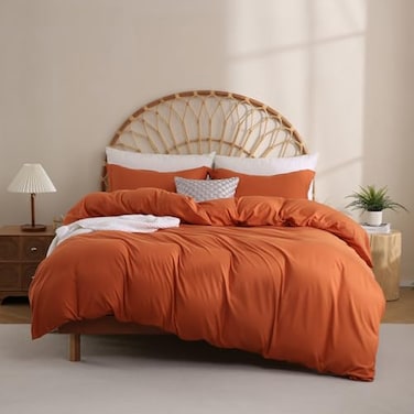 JSD Burnt Orange Duvet Cover Set Queen Size 3 Piece Duvet Cover with Pillow Shams Soft Brushed Microfiber Zipper Closure Comforter Not Included