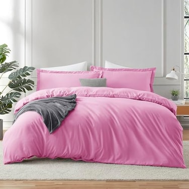 HearthHarbor Hearth Harbor Light Pink Duvet Cover Full Size 3 Piece Bedding Set Soft Double Brushed Comforter Cover Set with Button Closure 1 Full Duvet Cover 80x90 inches and 2 Pillow Shams