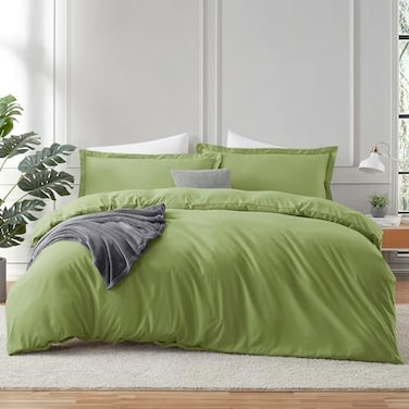 HearthHarbor Hearth Harbor Twin Duvet Cover Set Calla Green Soft Comforter Cover Set Double Brushed 2 Piece Bedding Set with Button Closure 1 Twin Size Duvet Cover 68x90 inches and 1 Pillow Sham