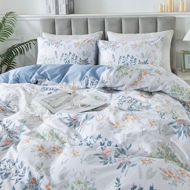 HoneiLife Floral Duvet Cover King 100 Cotton Comforter Cover Wildflower Bedlinen Set with Zipper Closure Corner Ties Botanical Comforter Cover Sets 3pcs