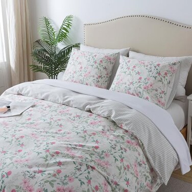 HoneiLife Duvet Dover Queen Size 100 Cotton Comforter Cover Breathable Bedlinen for Set for Queen Beds 3PC Wildflower Comforter Cover Sets Fuchsia