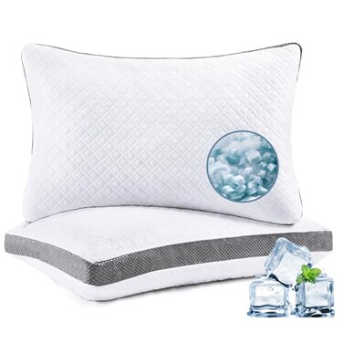 Luxe Linen Cooling Tencel Lyocell Surface Pillows for Sleeping Queen Set of 2 Adjustable Loft Shredded Memory Foam Fill Gusseted Pillow for Side Back Stomach Hot Sleepers CertiPURUS