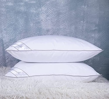 Eastwarmth King Size Goose Feather Down Bed Pillow 2 Pack for Sleeping 100 Cotton Cover Medium Firm Set of 2 King Size Gussted White