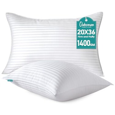 Oubonun King Size Pillows Set of 2 Fluffy Supportive Down Alternative Pillows with Zippered Cotton Cover Breathable and Cool for All Sleeping Positions Machine Washable 20x36