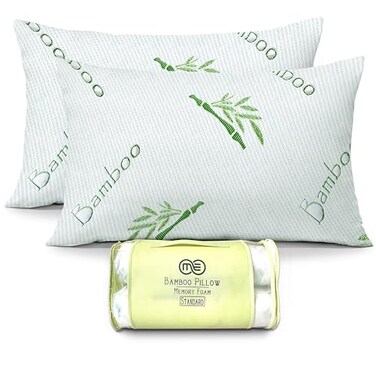 OMEO 2 Pack Standard Size Rayon Derived from Bamboo Pillow for Sleeping Shredded Memory Foam Bed Pillows for Side Back and Stomach Sleepers Soft Cooling Adjustable and Washable Cover 20 x 26