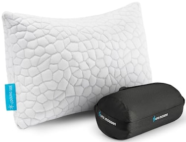 SUPA MODERN Cooling Pillow Camping Size 1 Pack Adjustable Bed Pillows for Sleeping Small Shredded Memory Foam Pillow for Backpacking Hiking Airplane Medium Firm Camping Travel Pillow with Washable Cov