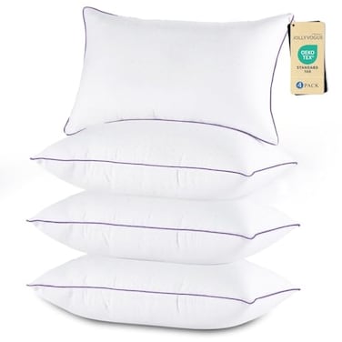 JOLLYVOGUE Pillows Queen Size Set of 4 Washable Supportive Bed Pillows with Super Soft Down Alternative Fill Luxury Fluffy Hotel Quality for Side Back and Stomach Sleepers