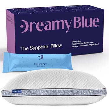 DreamyBlue Gusseted Sapphire Pillow Adjustable Loft Luxury Cover Shredded Memory Foam Fill wAirflow Beads Ideal for Wide Shoulders Neutral Alignment for All CertiPURUS Foam King