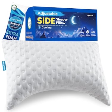 btasleeep Side Sleeper Pillows for Neck Shoulder Comfort Ergonomic Curved Crescent Design Adjustable Shredded Memory Foam Cooling Soft Cover Extra Fill Included Queen Size