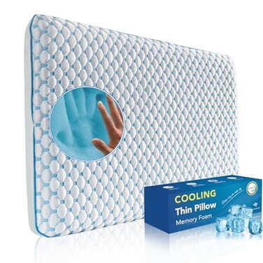 Iwacool Stomach Sleeping Pillow for Shoulder and Neck Pain Relief Thin Pillow for Sleeping Cooling Memory Foam Pillows Flat Pillows for Stomach SleepersLow Profile 325inches for Back Sleeper