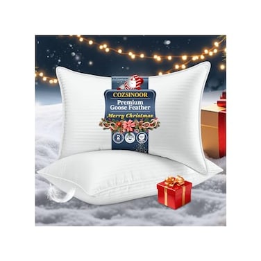 COZSINOOR Goose Down Feather Pillows Queen Size Hotel Bed Pillow for Sleeping Set of 2 Soft 600 TC Cotton Cover Fluffy Support Surround Fill Down Alternative for Back Stomach Side Sleepers