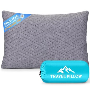 1 MIDDLE ONE Travel Pillow for Sleeping Camping Memory Foam Small Pillow with Breathable Cover for Backpacking Airplane Car 155 X 12 Inch