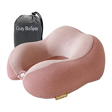 Cozy BoSpin Travel Pillow Neck Pillow for Traveling Memory Foam Portable Support PillowComfortable and Lightweight Quick Pack for CampingSleeping Rest Cushio Pink