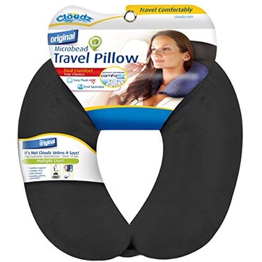 Cloudz Dual Comfort Microbead Airplane Travel Neck Pillow Super Soft Cozy Plush Fabric on One Side Cool Relaxing Spandex on The Other Customize Your Comfort and Support at Home or On The GoBlack