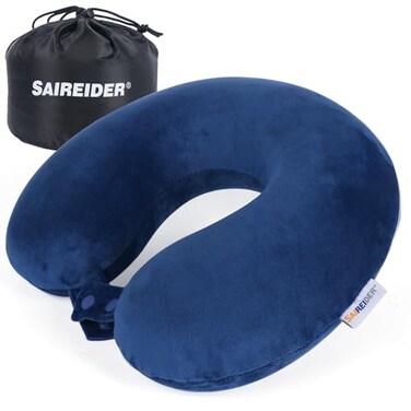 SAIREIDER Neck Pillows for TravelHead Neck Support Travel Pillow for Traveling Car Home Office Adjustable with Storage Bag Navy Blue