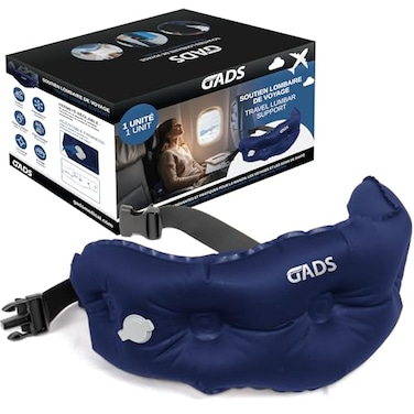 Gads Inflatable Travel Pillow for Airplanes Lumbar Pillow for Airplane Car Office Compact Back Support Portable Adjustable Strap Small Lumbar Pillow for Travel Easy Storage