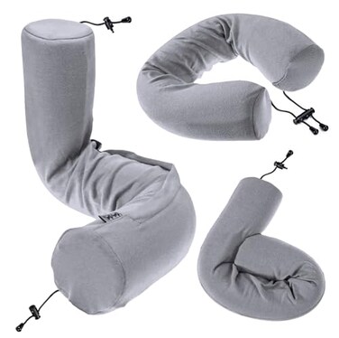 DotDot DotDot Twist Memory Foam Travel Pillow for Airplanes Travel Neck Pillow for Sleeping Airplane Pillow for Neck Support Chin Lumbar and Leg Adjustable Bendable Neck Roll Pillow Gray
