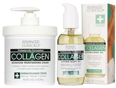 Advanced Clinicals Collagen Body Oil Unscented Collagen Cream Body Lotion Face Cream 2PC Beauty Skin Care Set For Women Men For Improving Appearance Of Crepey Skin Dry Skin Wrinkles 2pc