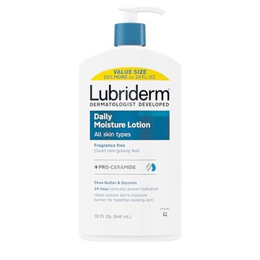 Lubriderm ValueSize Daily Moisture Lotion ProCeramide with Shea Butter Glycerin Moisturizes Dry Skin Hydrating Face Hand Body Lotion is Lightly Scented NonGreasy 32 fl oz