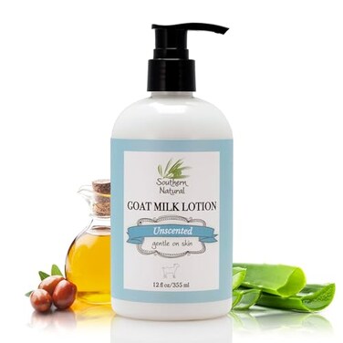 Southern Natural Goat Milk Lotion Nourishing Face Body Hand Moisturizer for Dry Sensitive Skin Hydrating Cream Gentle Skincare for Soft Smooth Feel Unscented 12oz