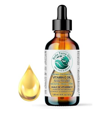 Bella Terra Oils Natural Vitamin E Oil 4oz Wheat Germ Derived DAlpha Tocopherol Oil for Face Body Hair