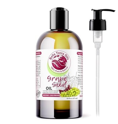 Bella Terra Oils Organic Grape Seed Oil 16oz Pure Organic Grape Extract Enriched with Vitamin E Resveratrol Your Key to Luxurious Skin Care